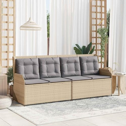 Mokuyary trädgårdsbänk med kudde, beige och grå, poly-rotting sittbänk, parkbänk, balkongbänk, utomhusbänk för trädgård, terrass, balkong