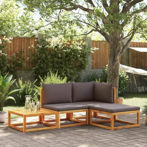 Tonture Ensemble de mobilier de Jardin modulable 4 pièces avec canapé Angle, Banquette, Fauteuil, Repose-Pieds et Table en Bois d'acacia résistant aux intempéries pour terrasse Patio Balcon