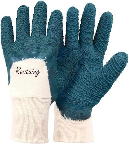 GUANTES ROSTAING PROTECT - Par de Guantes de Jardinería de Látex Mixto para Rosas y Espinas Pequeñas - Protección Impermeable - Ideal para Podar Espinas - Guantes de Protección - Verde Azul