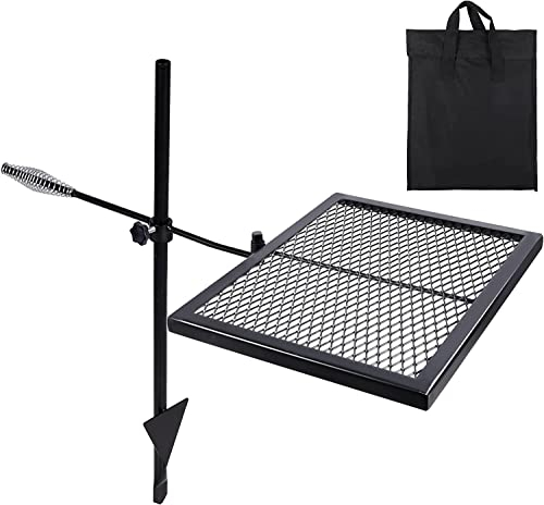 REDCAMP Swivel Campfire Grill Heavy Duty Steel Grate, Over Fire Camp Grill with Carrying Bag for Outdoor Open Flame Cooking (Black)