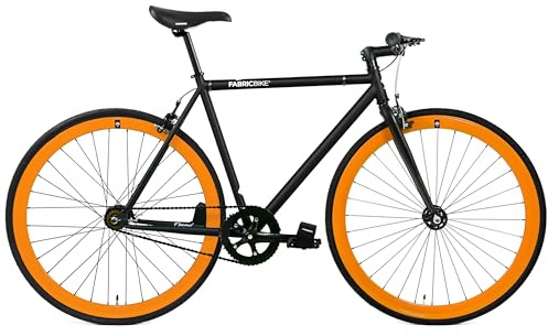 FabricBike Original - Bicicleta Fixed Gear Bike, Rueda 28 Pulgadas, Bicicleta de Piñón Fijo, Bici Single Speed, Cuadro Acero Hi-Ten, 10.45 kg (Talla M). (Matte Black & Orange, S-49cm)