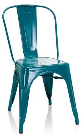 hjh OFFICE 645052 Silla Visitante VANTAGGIO Comfort Metal Azul Petróleo, bistró apilable, Estilo Industrial