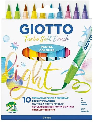 Giotto Turbo Soft Brush, Marker mit Pinselspitze, wasserlöslich, 10 Pastellfarben