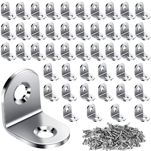 Mkitnvy 50 connettori Angolari in acciaio inox,a forma di L,Squadrette per Mensola Con 100 Viti per montaggio ad angolo,staffa,mobili,tavolo,sedia,libreria Ripiani/Mensola Di Legno Tavolo Sedia