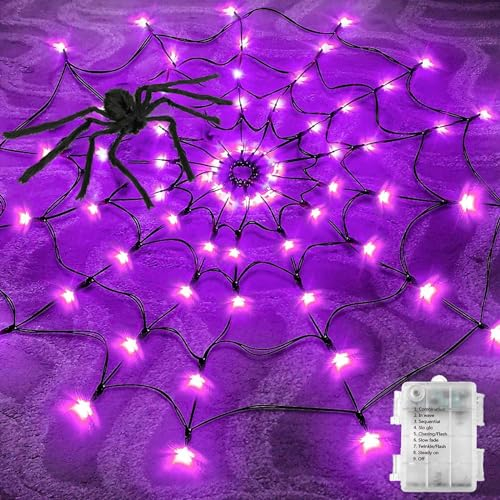 Sunshine smile 70 LED Halloween Spinnennetz Lichter,1.3M Halloween Deko Lichterkette,LED Spinnennetz Licht,Spinnennetz Lichterkette,Halloween Lichterkette,Netzlichter Deko für Garten Indoor Outdoor
