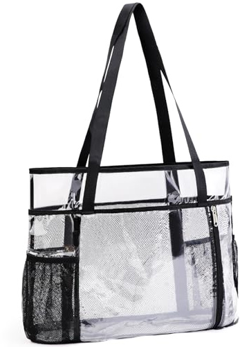 TINYAT Grande borsa da spiaggia in rete per donna Borsa tote trasparente Borsa a tracolla con tasca con cerniera impermeabile Borsa da bagno trasparente per le vacanze