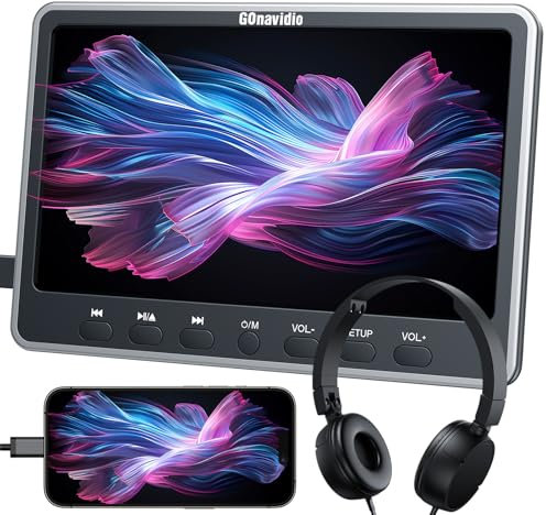 GOnavidio 12 HDMI-in Lecteur DVD Voiture, Lecteur DVD Portable Voiture Compatible USB/SD, Slot-in Conception et ecran appuie Tete pour Enfant avec Casque,Support Région Libre