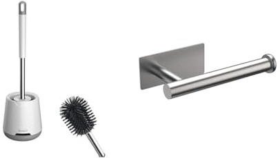 Ibergrif M34152 - Spazzolone wc, Scopino per WC con Set Di Supporti Ad Asciugatura Rapida & MK34052 Porta Carta Igienica Adesivo Portarotolo Carta Igienica Acciaio Inox
