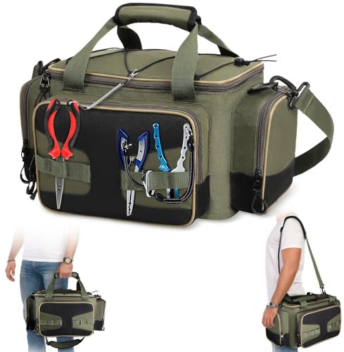 LYtech Angeltasche, Große Kapazität Anglertasche Wasserdicht Angeln Tasche Aufbewahrungstasche für Angelgeräte Angeltasche mit Erstellbaren Riemen & Anti-Rutsch-Boden für Angeln Wandern Jagd Camping