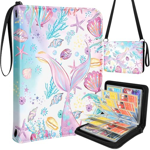 Lotadilo for 4 Pocket Card Binder with 440 Pockets - Trading Card Collection Album Folder for Men Boys Teens Fish Tail Design for Sports Cards Game Cards with Zipper Hand Carrying Rope