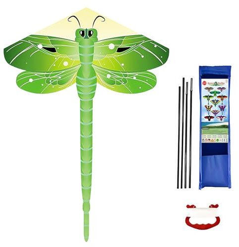 Aquiloni Libellula per Bambini e Adulti, 63x43inch Aquilone a Linea Singola Misura Grande Aquilone Beach Dragonfly Kite con Stringa aquilone e 110cm Coda Lunga Regalo di Giocattoli per Aquiloni, Verde