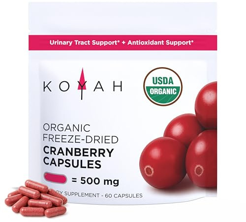 KOYAH - Organic Cranberry Capsules – Freeze-Dried Whole-Berry - 500 mg per Capsule - Urinary Tract Support & Antioxidant Support - 60 Capsules