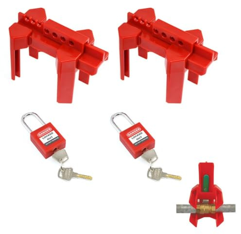 HiLKCO Adjustable Ball Valve Lockout Device - 2 Pack with 2 Safety Padlocks Universal Fit for 0.5-2.5 Pipes, Industrial & Outdoor Use