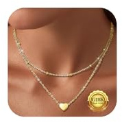 Kenivira Gold Heart Necklaces For Women 18K Gold Plated Layered Heart Pendant Necklace For Women