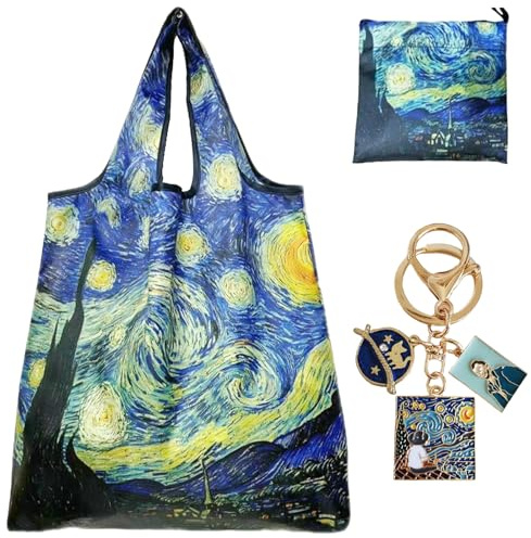 ZenyTra Set 2 in 1: borsa per la spesa pieghevole, 60 x 40 cm, con portachiavi, riutilizzabile, leggera ed ecologica per i viaggi