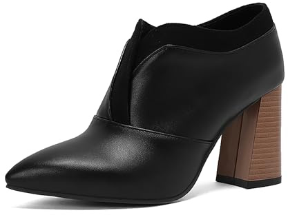 Bviennic Women Ankle Boots Block High Heel Elegant Pointed Toe Slip On Dress Booties 2250 Black Size 6 UK/40
