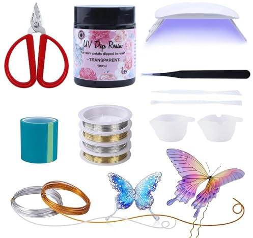 Kit de resina UV transparente altamente transparente con lámpara para hacer joyas, accesorios para llaveros, joyas, resina epoxi