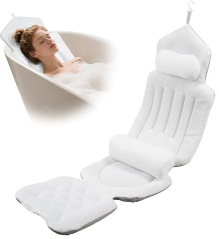 Full Body Bath Pillow for Head and Neck,Bath Cushion with Removable Lumbar Pillow, 4D Air Mesh Spa Bath Cushion,192 Suction Cups, Bath Pillows Tub Pillow for Women Spa Relaxing Fits All Bathtub