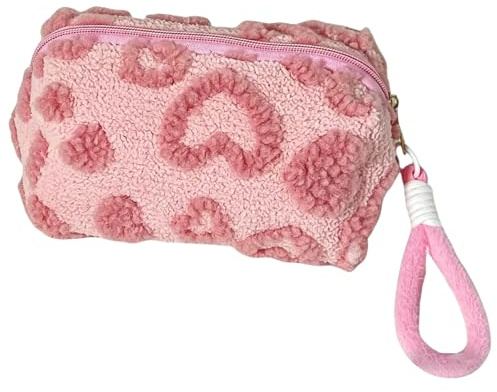 FENGCHUANG Trousse Maquillage Femme 19 x 10 x 13 cm Trousse De Maquillage Femme Rose Makeup Bag avec Cordon Doux Make Up Bag Motif Cœur 3D pour Femmes Aux Filles Et Aux Mamans (Rose)