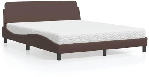 mzdioop säng med madrass, brun, 160 x 200 cm, konstläder, klädsel, huvudgavel metallram, bekväm sömn med vändmadrass, H2, H3 för sovrum