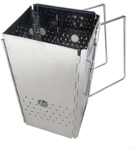 Arrancador de chimenea plegable de carbón de acero inoxidable con luz rápida para parrillas, camping, barbacoa al aire libre con bolsa de transporte, 29 x 15,5 x 15,8 cm