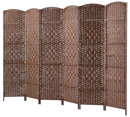 INMOZATA 6 Panel Hand Made Wicker Folding room Divider Living Room Partition Privacy Screen Separator Brown