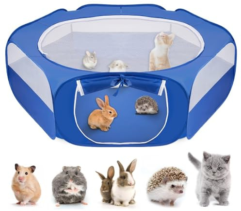 Nasjac Hamster Playpen, Breathable 130cm Large Room Pet Playpen, Small Animal Play Pen Run Cage with Cover and Zipper Opening Foldable Indoor Outdoor Fence for Guinea Pig Cat Kittens Rabbits
