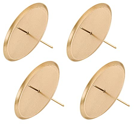 Spetebo Kerzenpick mit Dorn in Gold - 4er Set / 10cm - Adventskranz Weihnachtsgesteck Kerzenhalter Kerzenstecker Kerzenteller Kerzenpin
