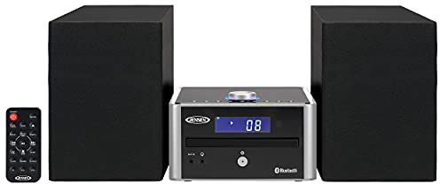 Jensen JBS-210 3-Piece Modern Compact Bluetooth Stereo Shelf System, CD Player, Digital AM/FM Stereo with Speakers, Aux-in, & Remote Control Included (Black/Silver)