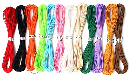 12 Colori Filo di Cotone Cerato,10m,Ø 1 mm,Cavo in Poliestere Twist per Cucire,per Fai da Te,la creazione di Gioielli,Artigianato