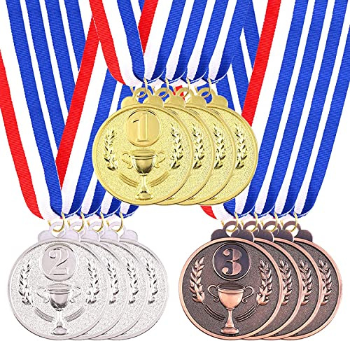 Swpeet 18 Pezzi Medaglie del Premio Metallico Medaglie del Vincitore per Bambini, medaglie d'oro, Argento e Bronzo con Modello di Trofeo Primo Secondo Terzo Premio per Sport, competizioni, Festa