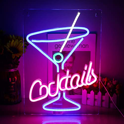 Cocktail Neon Schild Cocktails Neon Neonlichter für Wanddekoration Cocktails Schriftzug Neon Licht mit USB betrieben für Bar, Club, Shop, Cocktail Party