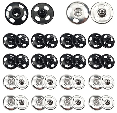 TOAOB 60 Sets Boutons Pression à Coudre Couture en Métal Noir et Argent 7mm pour Porte-Feuille Vêtements Sac à Main en Cuir Artisanat Fournitures de Bricolage