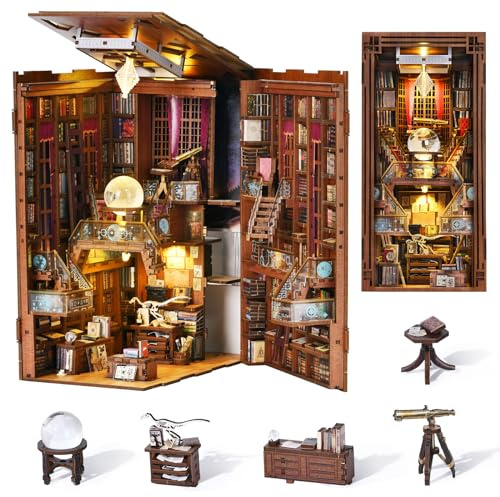 MiniCity Book Nook Kit - DIY Maison de poupée Miniature - Kit Booknook - Puzzle 3D en Bois - Serre-Livres - Décoration avec lumière LED - pour Adolescents et Adultes (Beyond Library)