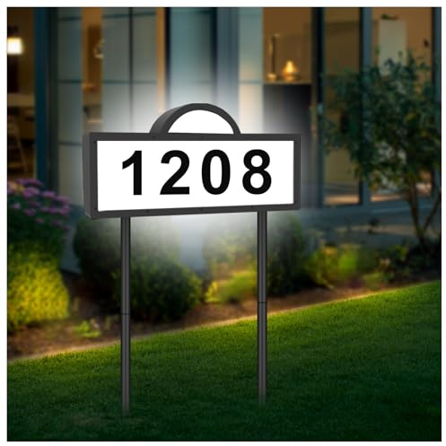 Solar House Numbers for Outside, 45 LED Lighted Address Sign for House Yard, 39inch Tall In Ground & Wall Mount, IP65 Waterproof Solar Powered Address Sign with Cool White or Warm White(Black)
