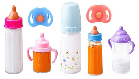 Juego de biberones Que desaparecen de líquido, biberones mágicos para muñecas y biberón de Jugo con Chupete, Juego de Juguetes para Jugar a la casa de alimentación, biberón para Todas Las muñecas
