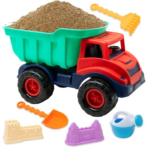 Kiddie Play Beach Toys Sand Toys for Kids, Beach Dump Truck Set Includes Sand Castle Molds, Shovel, Rake, Watering Can