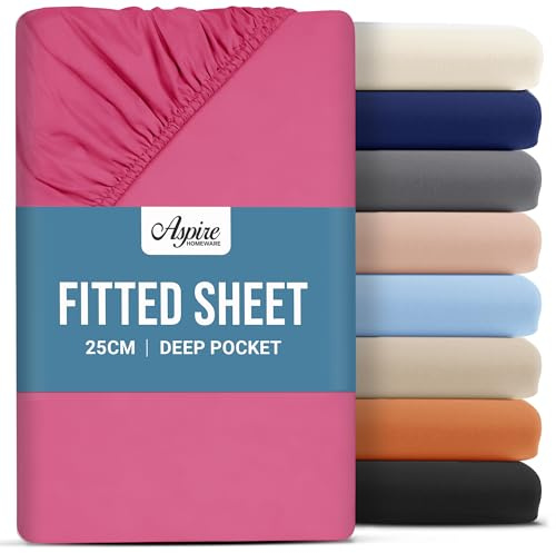 Aspire Homeware Super King Fitted Sheet - 25 cm Deep Hotel Quality (Pink) Bed Sheets - Soft & Breathable Superking Fitted Sheet - Anti-Wrinkle Easy Care Fitted Sheets