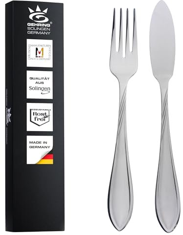SOLINGEN I Gehring Fischbesteck - Fischmesser & Fischgabel I Made in Germany, Set für 6 Personen, 12 teilig, Edelstahl 18/10 Modell Focus
