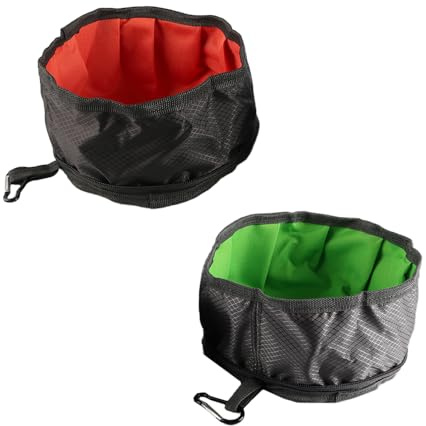 Sarini Cuencos Plegables de Viaje para Perros y Gatos, Paquete de 2, Cuencos portátiles para Comida y Agua, Cuencos Grandes y Ligeros para Mascotas con Gancho de Cremallera, paño de Limpieza
