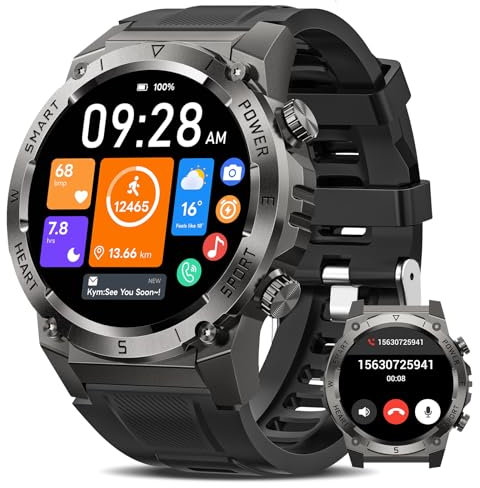 NAIXUES 2025 Reloj Inteligente Hombre, 1.46 HD Militar Smartwatch con Llamadas Bluetooth, 500mAh 110+ Modos Deportivos Pulsera Actividad, 24/7 Pulsómetro/SpO2/Sueño/Podómetro, IP68, Negro Silicona