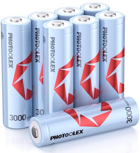 PHOTOOLEX 1.5V Batterie ricaricabili AA (pacco da 8), Pile Rechargeable aa litio da 3000 mWh ad alta capacità, oltre 1600 cicli, batteria doppia A ricaricabile a lunga durata per Blink Xbox