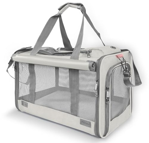 GAPZER Pet Carrier for Large Cat Soft-Sided Animal Traveling Bag for Medium Cat up to 20lbs / Washable Small Dog Puppy 10 lbs Crate Case with Privacy Curtains for Home Outdoor Travel Beige White