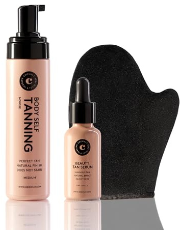 COCUNAT - Confezione abbronzatura totale (guanto applicatore in regalo) - Mousse per il corpo + siero per il viso autoabbronzante - Non macchia - Applicazione facile - Assorbimento rapido