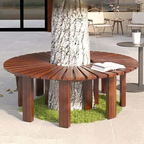 Yopappol Banc d'arbre Enveloppant, mobilier d'extérieur, bancs de Jardin en Bois Rustique, Banc de Loisirs à Lattes Marron pour Balcon, Cour, Parc, pelouse(Round)