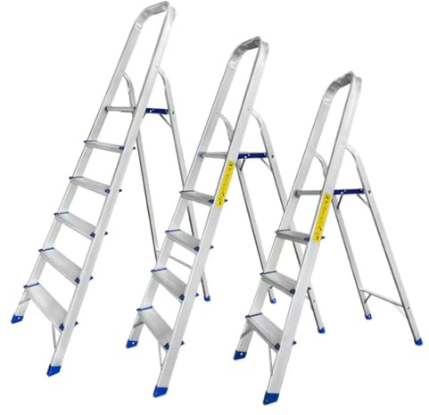 Greenbite Aluminium Stehleiter 6 Stufen – Klapptritt aus Alu, rutschfeste breite Stufen, 150 kg Belastbarkeit, Stabiler Sicherheitsbügel, kompakt faltbar