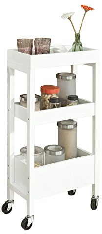 SoBuy FKW49-W,ES Carrito de Cocina, Carrito de Servir- 3 Estantes, 4 Ruedas-Blanco