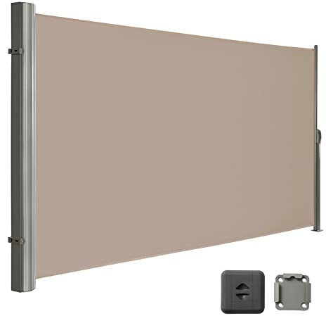 LARMNEE Tenda Laterale 180 x 350 cm (A x L), Tenda Avvolgibile per Balcone e Terrazzo, Protezione Privacy, Frangivista, Parasole, Separatore, Taupe ETP1835BP02