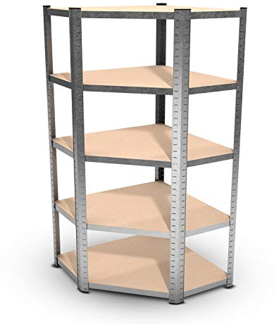 Eurospen Étagère d'angle Polyvalente en métal - Charge Lourde Max 750kg - 180 x 90 x 45 cm - Gris