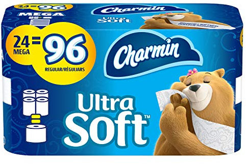 Charmin Ultra Soft Toilet Paper, 24 Mega Rolls Bathroom Tissue = 96 Regular Rolls